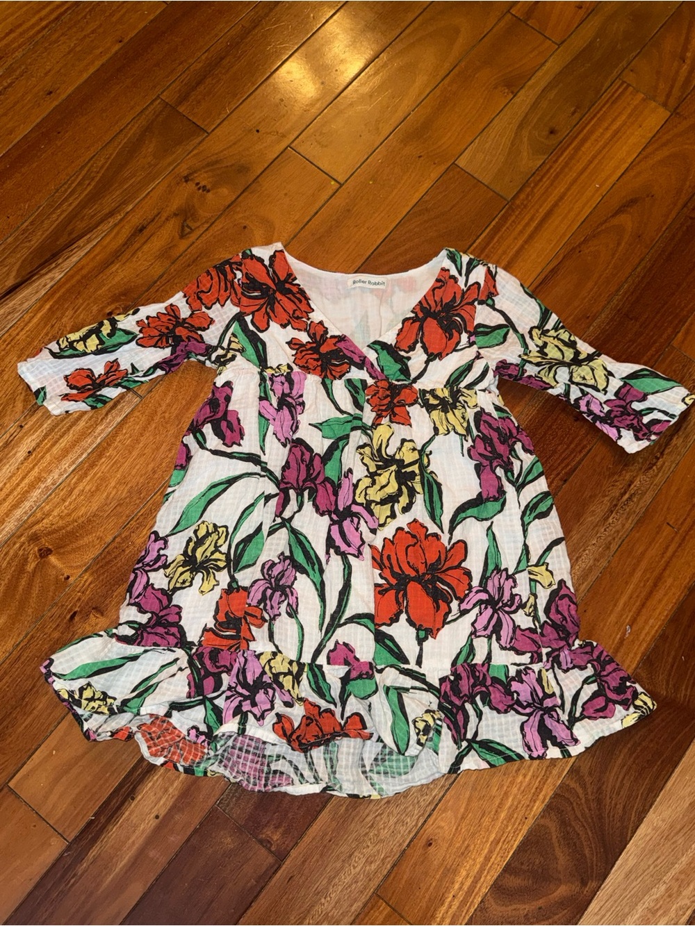 Girls' Roller Rabbit Multi-Colored Floral V-Neck Long Sleeve Dress